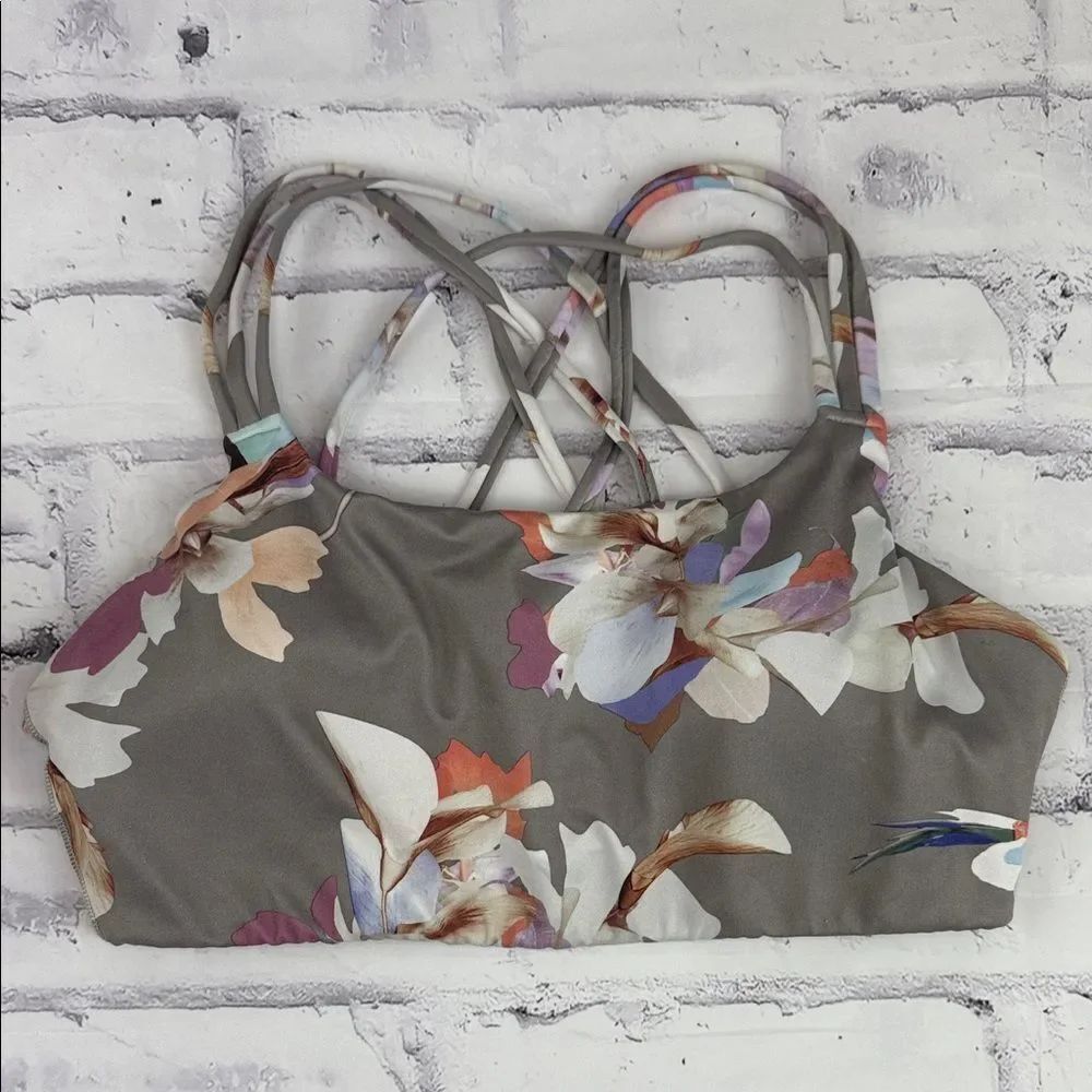 Athleta Gray Floral Sports Bra Size Medium